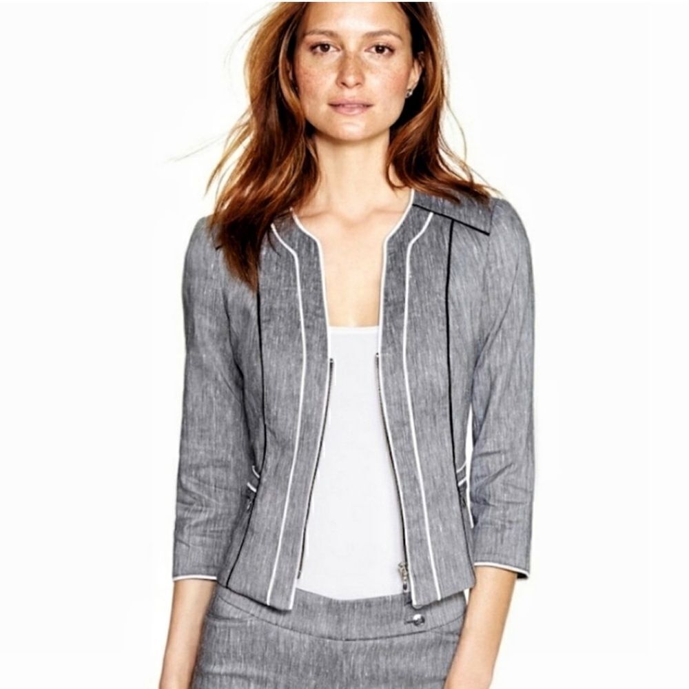 WHITE HOUSE BLACK MARKET Jacket 4 Lightweight Textured Linen Blend Stretch Zip